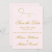 セーブザデート | 2つの金ゴールドハート赤面ピンク結婚ズ (正面/裏面)