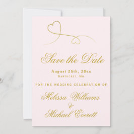 セーブザデート | 2つの金ゴールドハート赤面ピンク結婚ズ