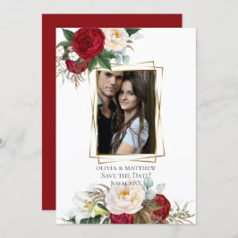 セーブザデート | Burgundy Peonyフローラの花束 招待状