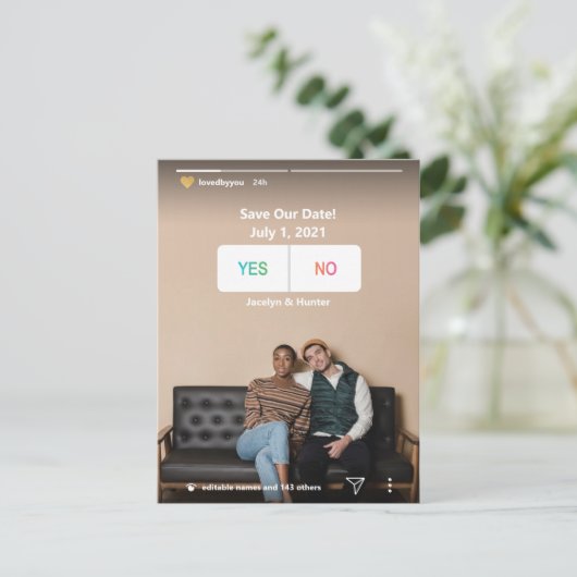 セーブザデート | Instagramソーシャルメディアユニークおもしろい ポストカード (スタンド正面)