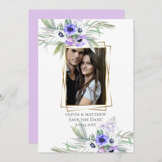 セーブザデート | Violet Anemoneフローラ 招待状 (正面/裏面)