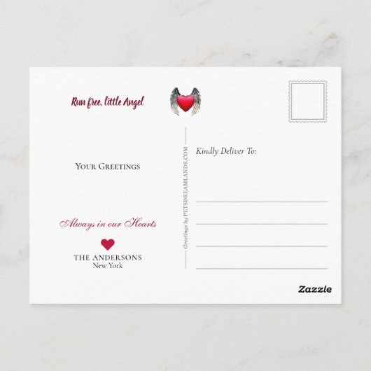 セーブルコリーエンジェル、犬の天国 – ペットロス悔やみや弔慰 ポストカード (裏面)