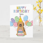 セーブルチベットテリア犬の誕生日パーティー カード (黄色い花)