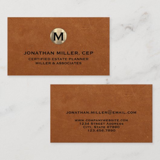 セーブルミニマルレザー金ゴールドイニシャル名刺 名刺 (正面/裏面)