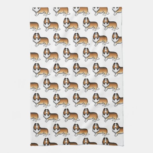 セーブルラフなコリーかわいい漫画の犬のパターン キッチンタオル (縦)