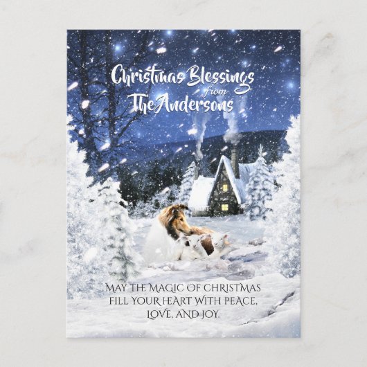 セーブルラフのコリー&ラム、魔法ホワイトクリスマス –  ポストカード (正面)