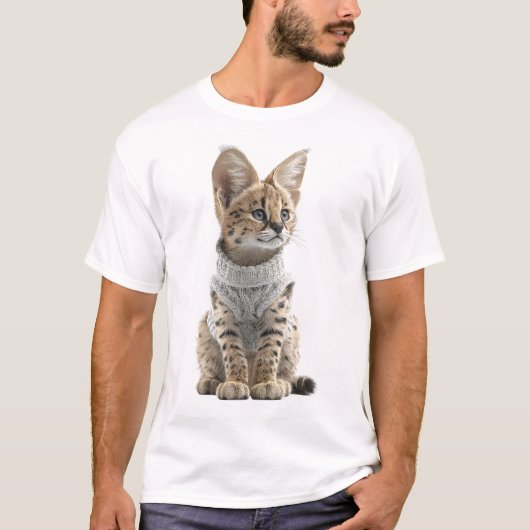 セーブル仔猫のニットセーター姿がかわいい Tシャツ (正面)