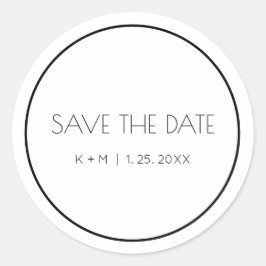 セーブ·ザ·デートミニマリストホワイト·ブラック·タイポグラフィ ラウンドシール