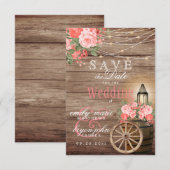 セーブ・ザ・デート ウッドバレル、ストリングライト - コーラル (正面/裏面)