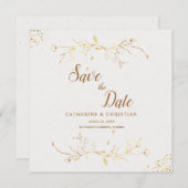 セーブ・ザ・デート ゴールデン アウトライン フラワーズ スクエア 招待状 (正面/裏面)