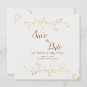 セーブ・ザ・デート ゴールデン アウトライン フラワーズ スクエア 招待状 (正面)