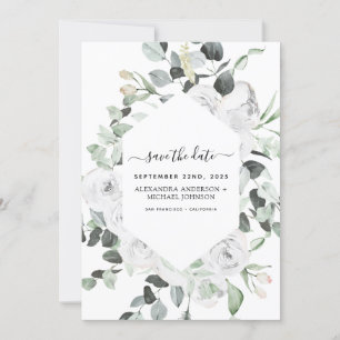 セーブ・ザ・デート・ユーカリ・ホワイト・フローラ・グリーナリー 招待状