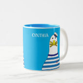 セーラクールー・シーガル鳥食べ物のチップスヨット ツートーンマグカップ (正面右)