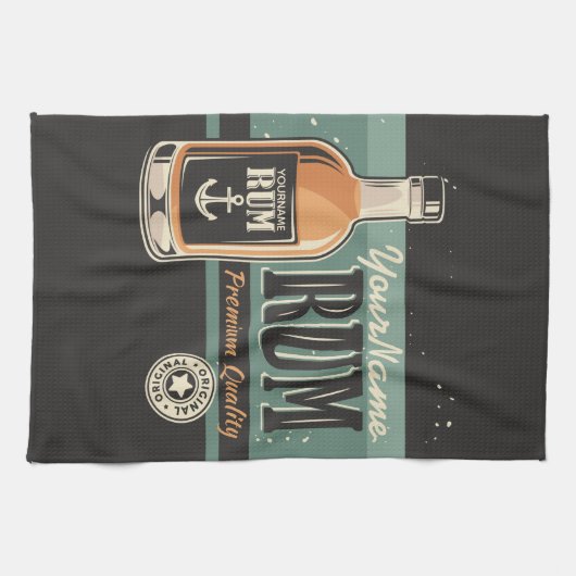 セーラパーソナライズされたラム酒ボトルレトロ標識 キッチンタオル (横)