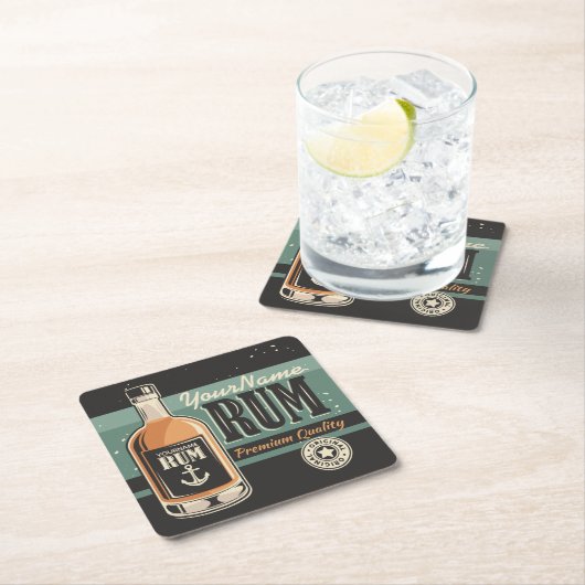セーラパーソナライズされたラム酒ボトルレトロ標識 スクエアペーパーコースター (インサイチュ)