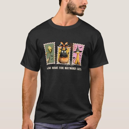 セーラム黒猫ウィッチ幽霊 1692 ハロウィン ポストカード Tシャツ (正面)