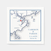 セーラムMAマップエレガントネイビーブルー結婚ズ スタンダードカクテルナプキン (正面)