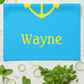 セーラーいかりブルーボート(名前)黄色 キッチンタオル (折り畳み)