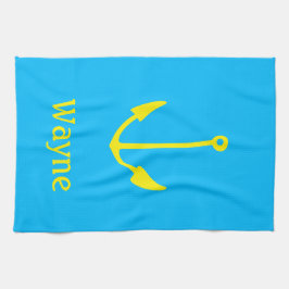 セーラーいかりブルーボート（名前）黄色 キッチンタオル