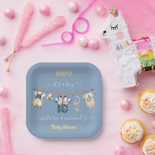 セーラーアホ航海のイボーイ赤ちゃんシャワー物干し ペーパープレート (パーティー)