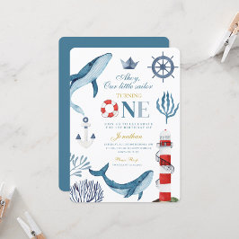 セーラーウォーターカラーホエールシー1st誕生日 招待状