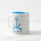 セーラーオールド航海のヴィンテージいかりウッドのテクスチャ ツートーンマグカップ (正面左)