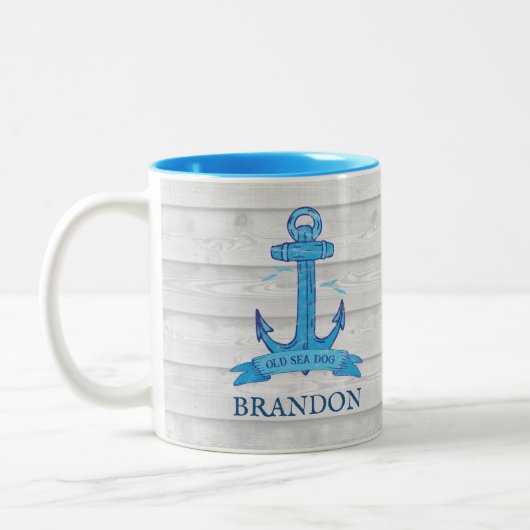 セーラーオールド航海のヴィンテージいかりウッドのテクスチャ ツートーンマグカップ (左)