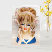 セーラーガールヘッド花瓶ピンク弓ロングブロンド髪 カード (黄色い花)