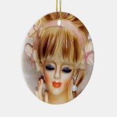 セーラーガールヘッド花瓶ピンク弓ロングブロンド髪 セラミックオーナメント (右)