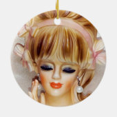 セーラーガールヘッド花瓶ピンク弓ロングブロンド髪 セラミックオーナメント (裏面)