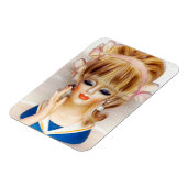 セーラーガールヘッド花瓶ピンク弓ロングブロンド髪 マグネット (左側)