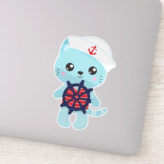 セーラーキャット、セーラーハット、ボートキャプテン、かわいい猫 シール (詳細)