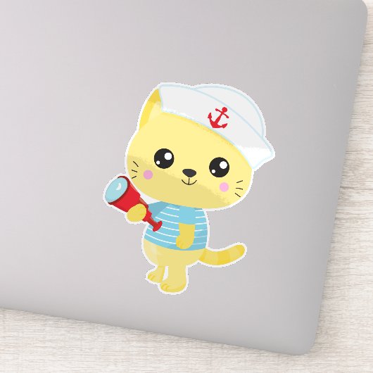 セーラーキャット、ボートキャプテン、セーラーハット、かわいい猫 シール (詳細)