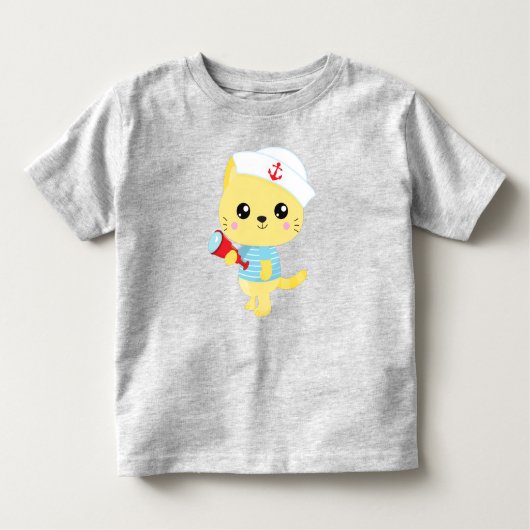 セーラーキャット、ボートキャプテン、セーラーハット、かわいい猫 トドラーTシャツ (正面)