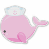 セーラークジラ、かわいいクジラ、小さなクジラ、ピンクのクジラ シール (正面)