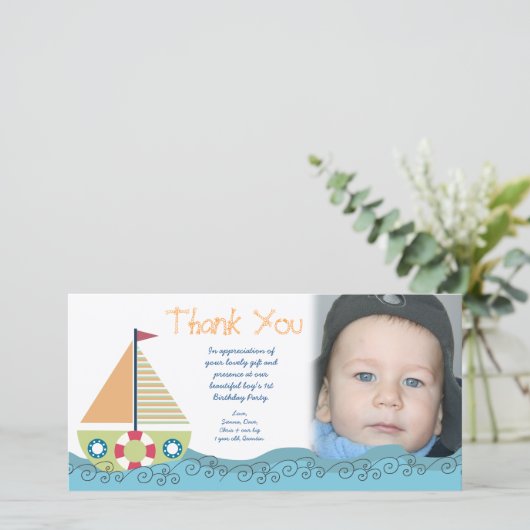 セーラーセーリングボーイズバースデーパーティーフォトカード サンキューカード (スタンド正面)