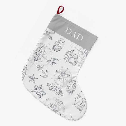 セーラータトオ航海のス海パターン(の模様が)ある ラージクリスマスストッキング (正面 (吊り時))