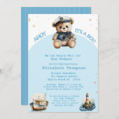 セーラーテディベアが本を持って来る赤ちゃんシャワー 招待状 (正面/裏面)