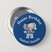セーラーパーソナライズされたゾウ誕生日ボタン 缶バッジ (正面&裏面)