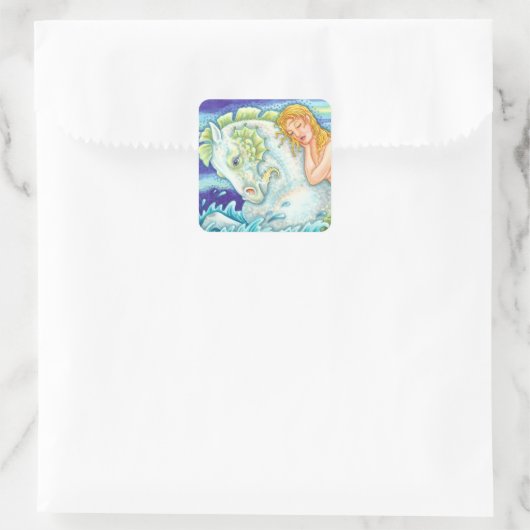 セーラーファンタジー人魚が人馬に乗って乗馬 スクエアシール (バッグ)