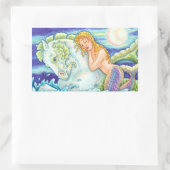 セーラーファンタジー人魚が人馬に乗って乗馬 長方形シール (バッグ)