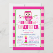セーラーフクロウ航海のガールベビーシャワー招待状 招待状 (正面)