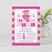 セーラーフクロウ航海のガールベビーシャワー招待状 招待状 (スタンド正面)