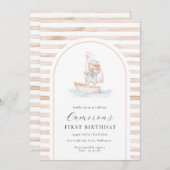 セーラーベアータンストライプ誕生日ファースト 招待状 (正面/裏面)