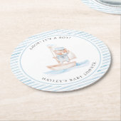 セーラーベアーブルーストライプベビーシャワー ラウンドペーパーコースター (アングル)