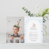 セーラーベアーブルーストライプ写真第1誕生日 招待状 (スタンド正面)