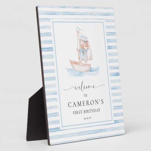 セーラーベアーブルーストライプ歓迎 フォトプラーク (側面)