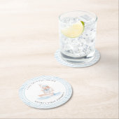 セーラーベアーブルーストライプ誕生日 ラウンドペーパーコースター (インサイチュ)