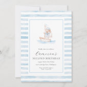 セーラーベアーブルーストライプ誕生日 招待状 (正面)