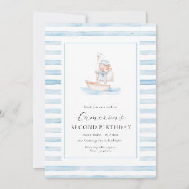 セーラーベアーブルーストライプ誕生日 招待状